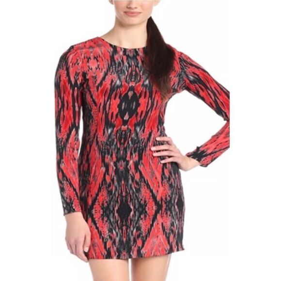 Parker Womens Silk Yolanda Abstract Iguana Print Mini Dress Red Black Size Small - Picture 1 of 11